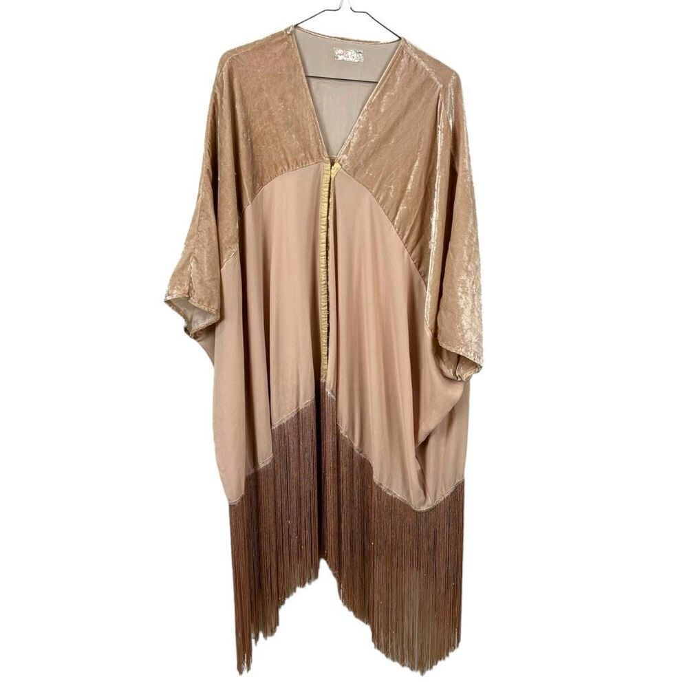 Free People Pastel Pink Fringe Kimono One Size